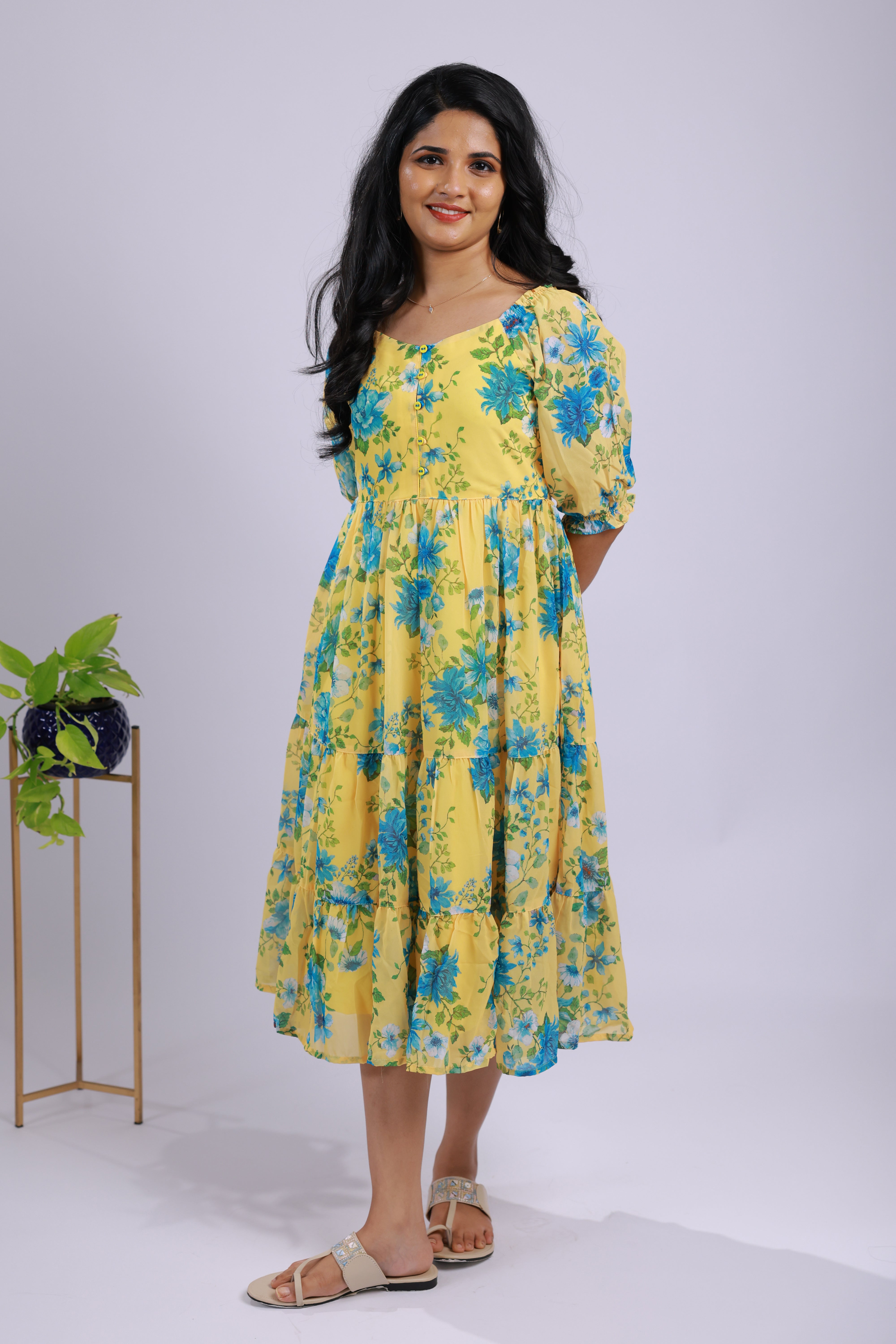 TWD107 - Georgette Floral Tiered Midi Dress