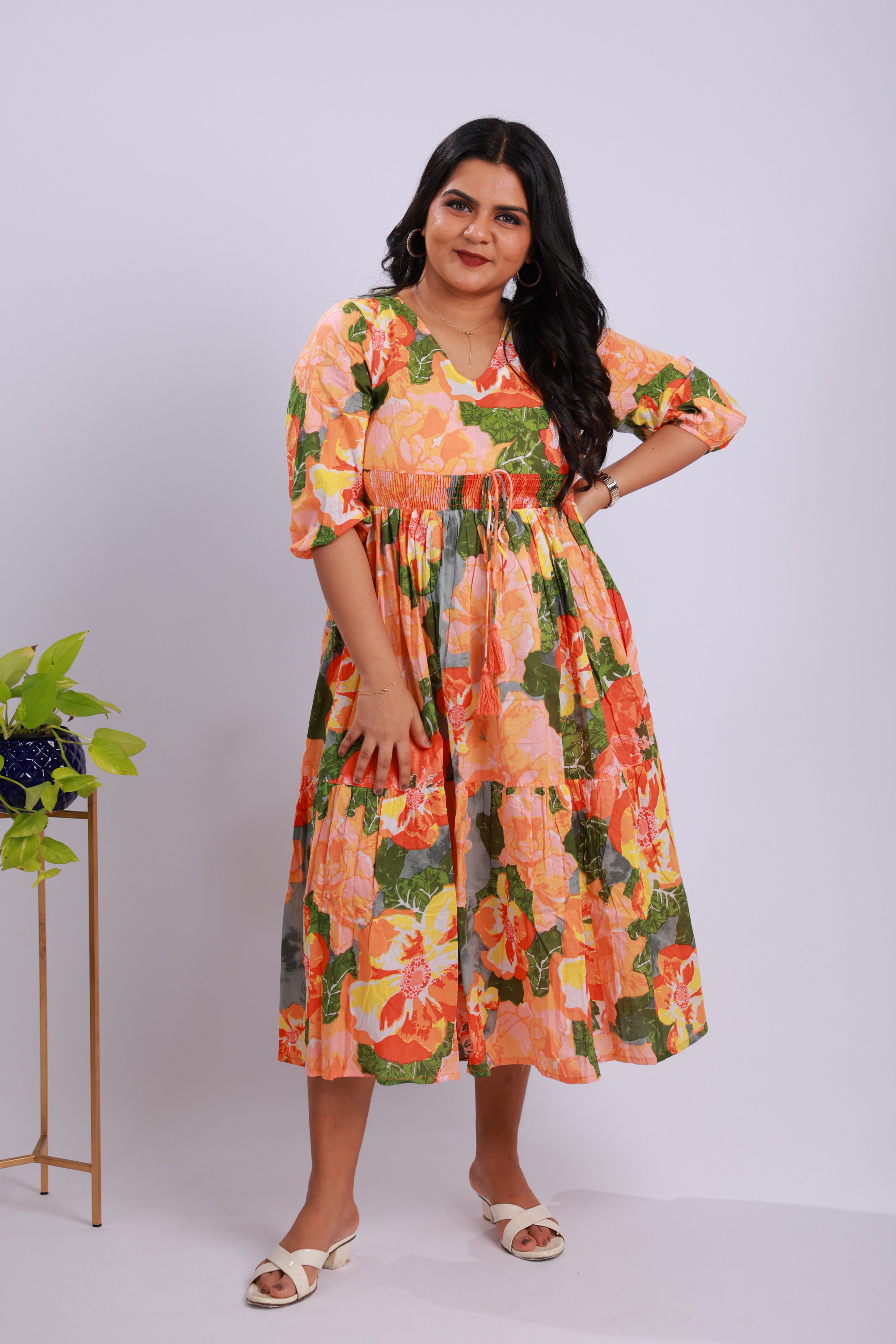 TWD108 - Cotton Multicolor Floral Tiered Dress
