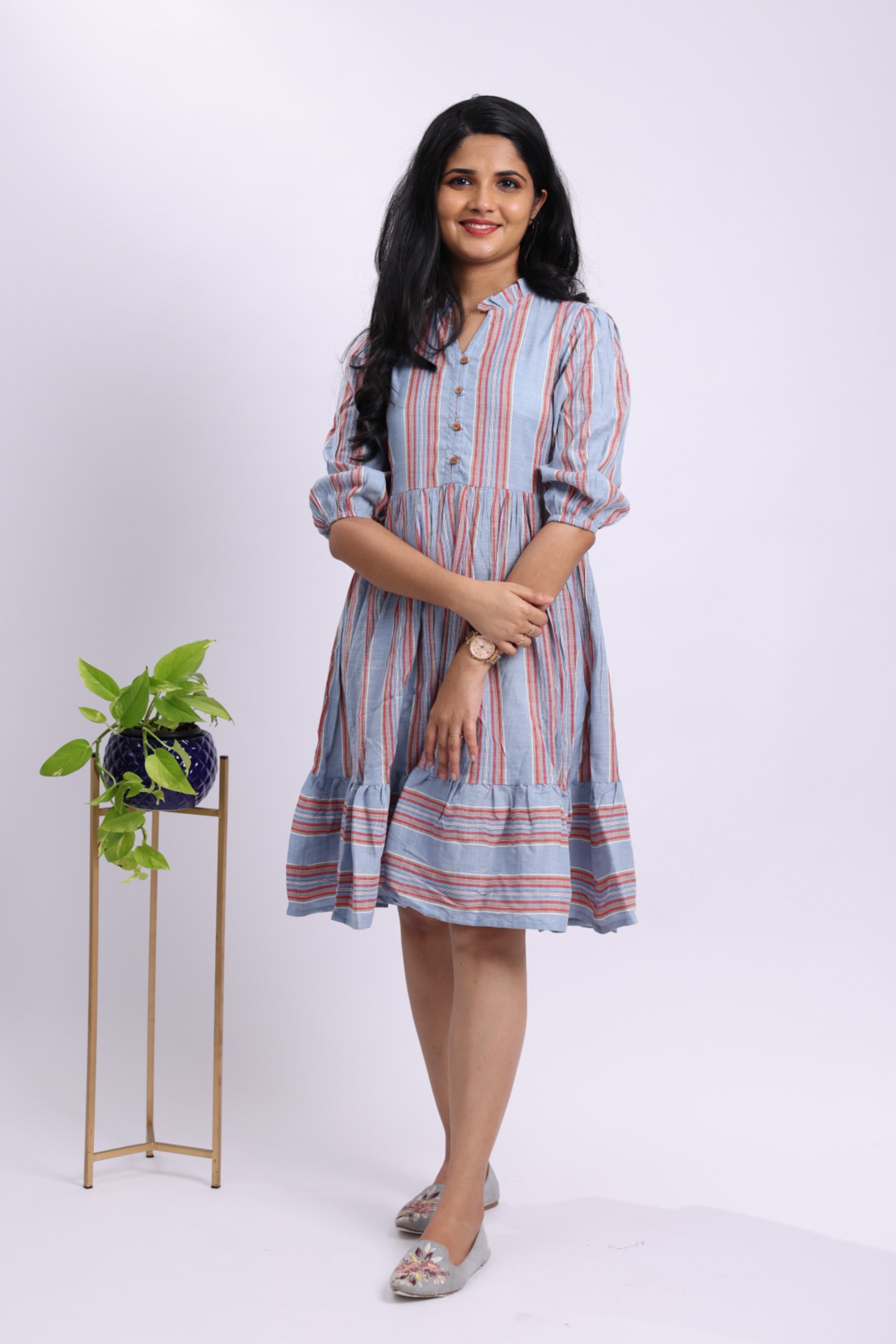 TWD105 - Sky Stripe Cotton Blend Dress
