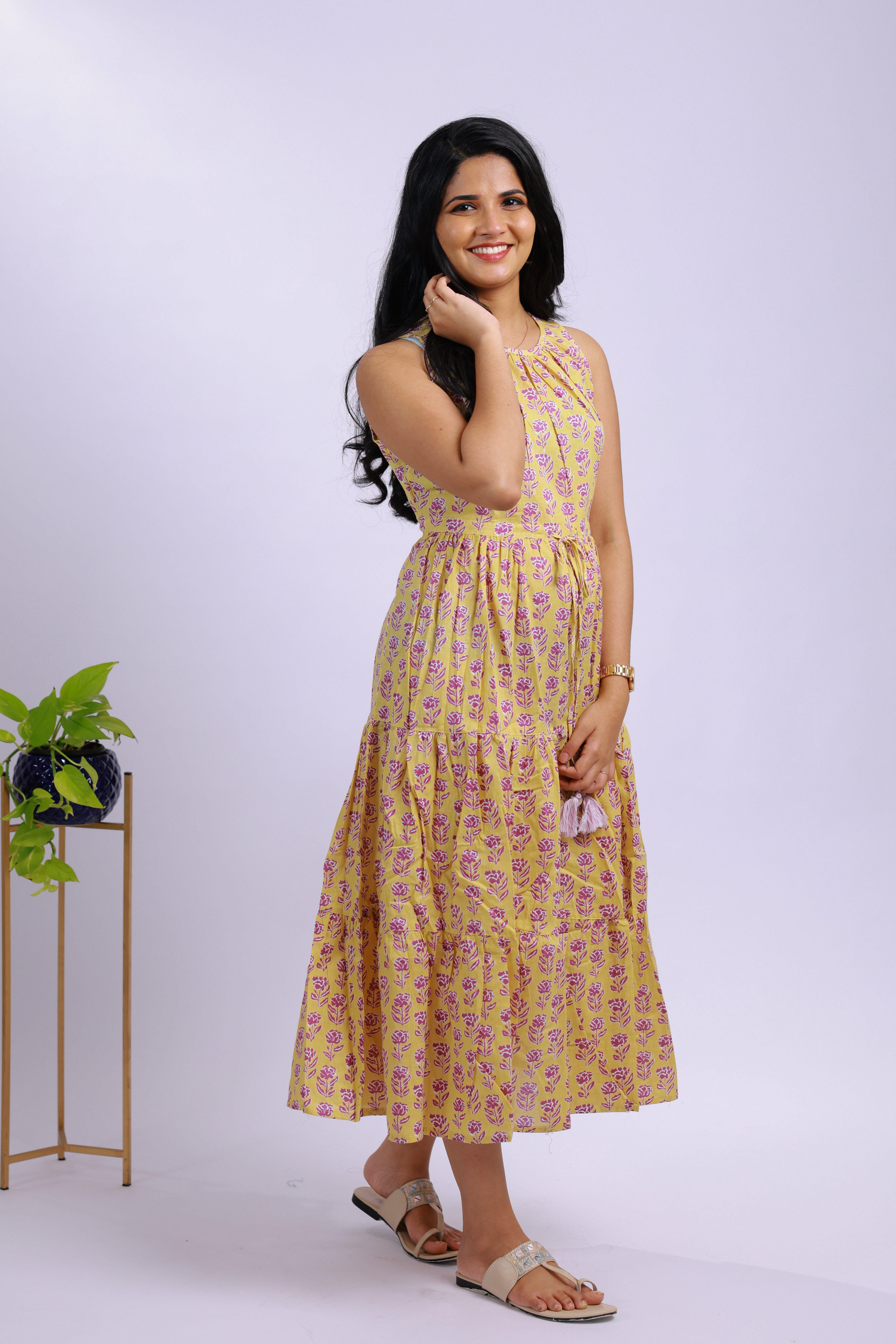 TWD111 - Yellow Bloom Cotton Dress