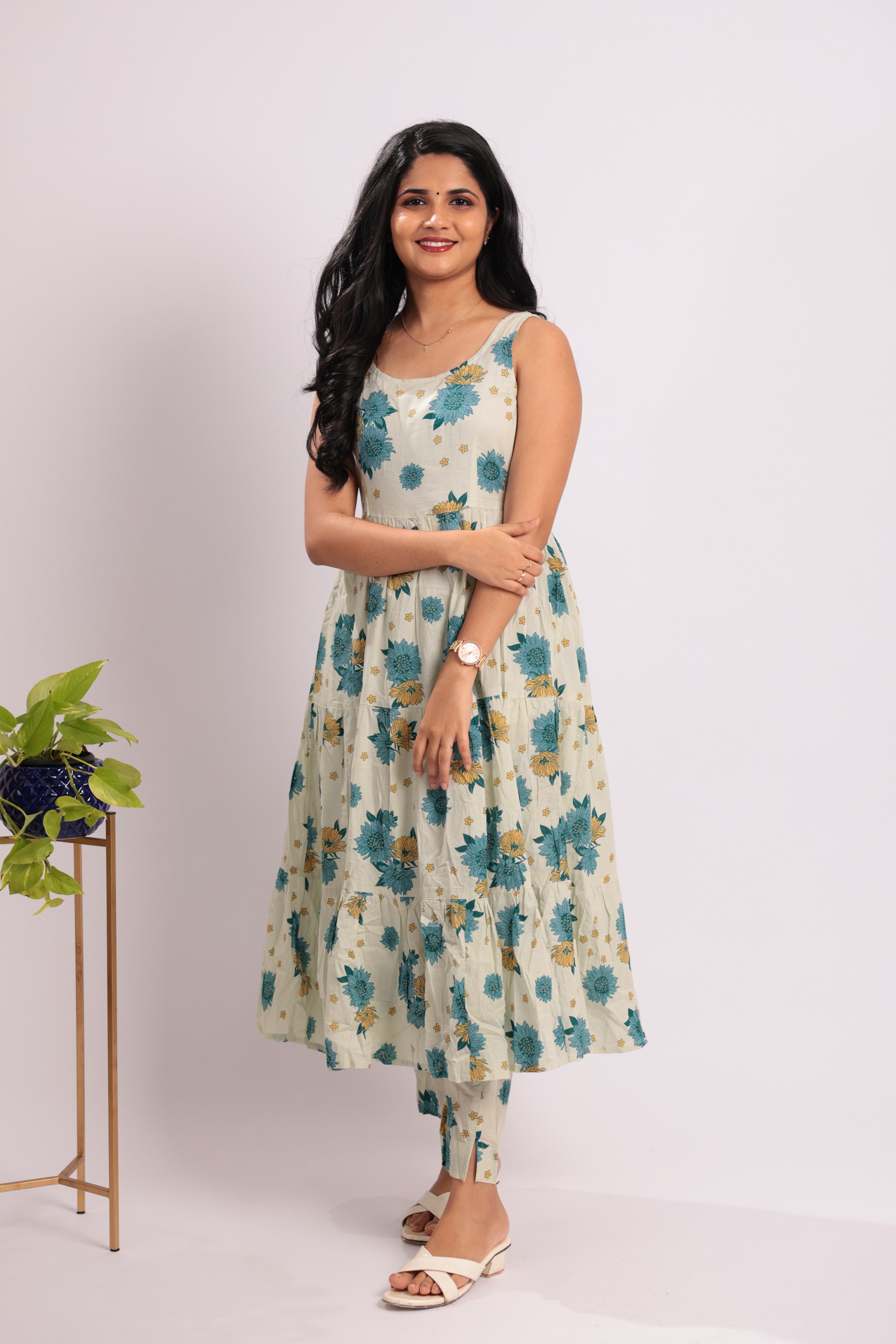 TWKS104 - Sage Green Floral Cotton Kurta Set