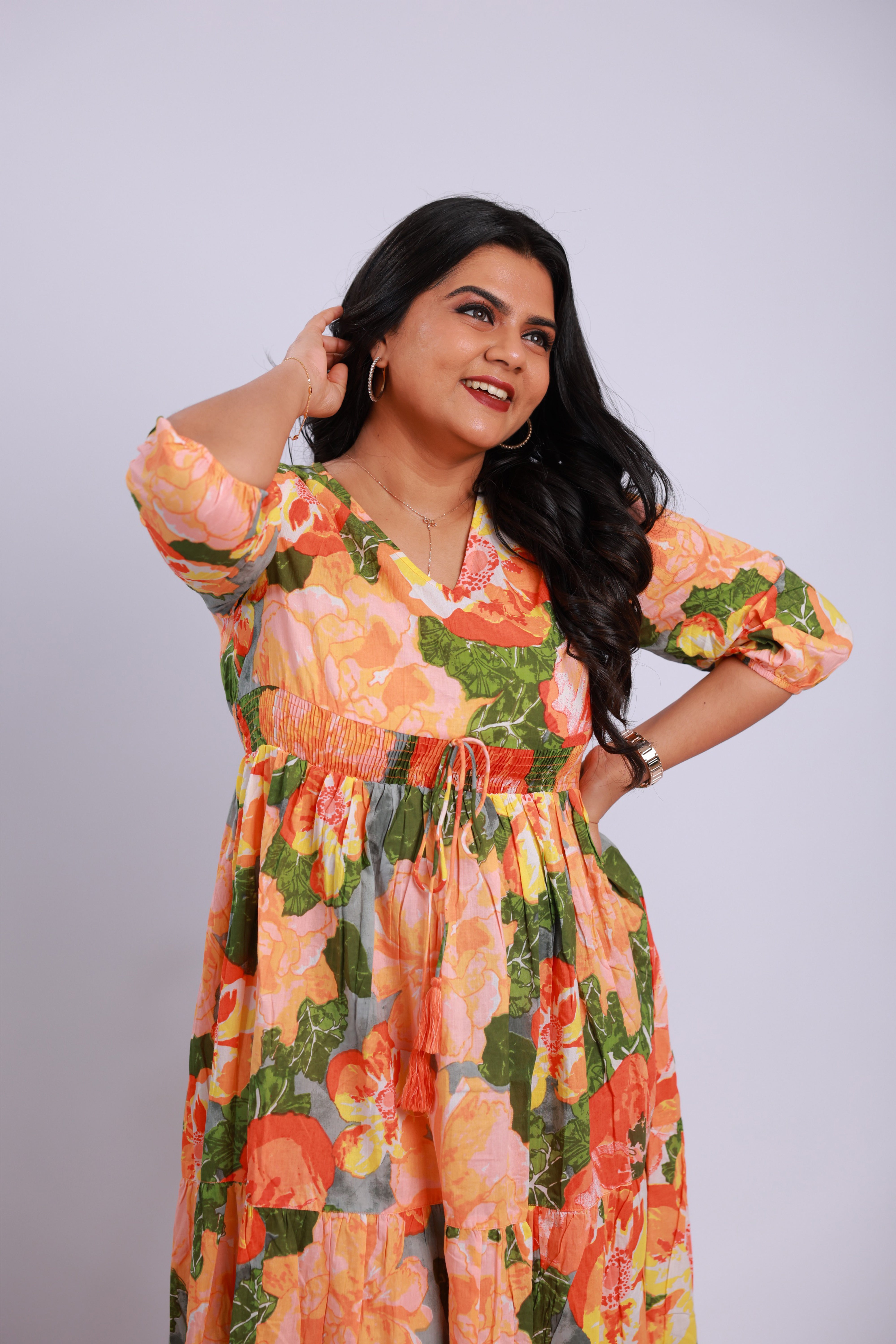TWD108 - Cotton Multicolor Floral Tiered Dress