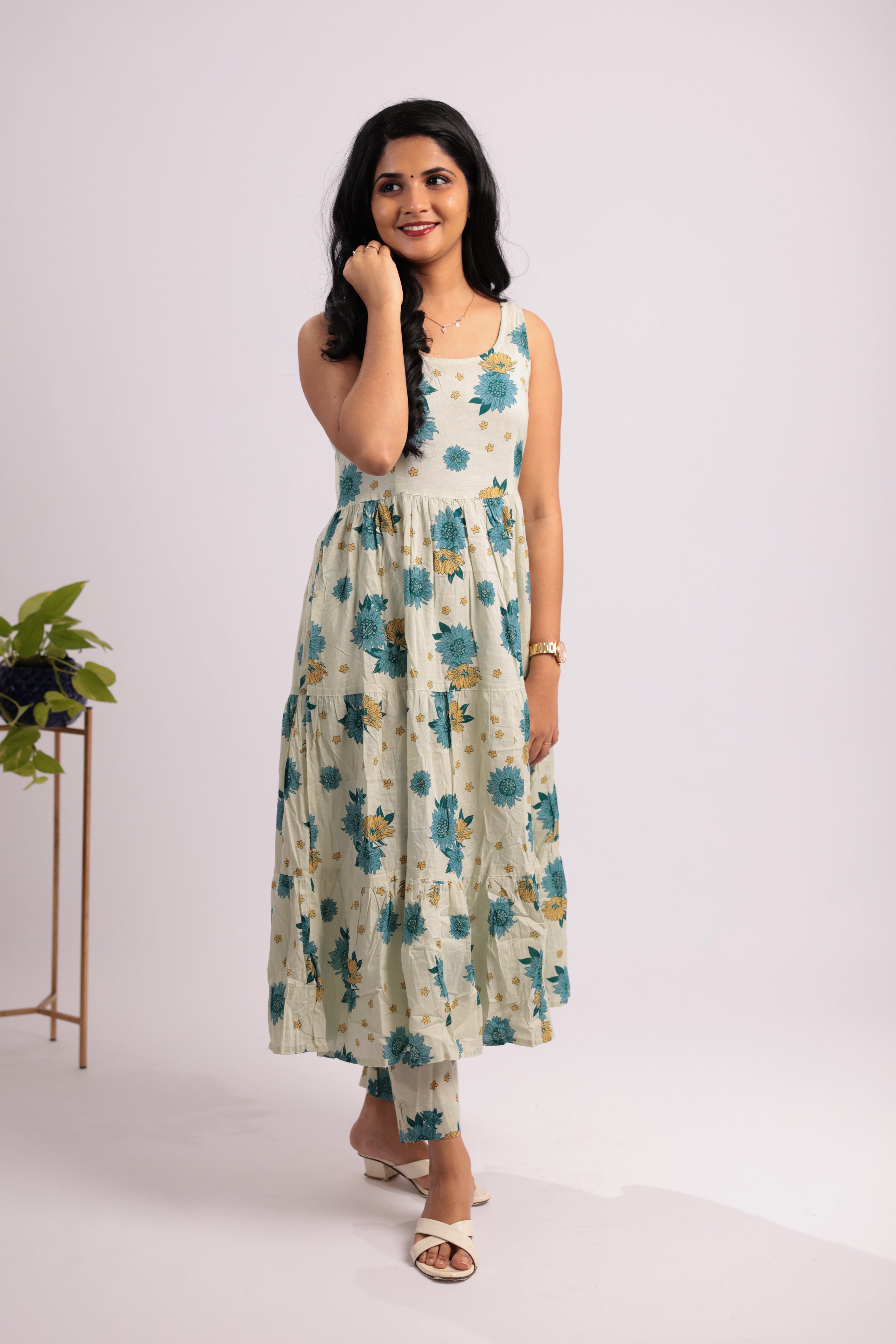 TWKS104 - Sage Green Floral Cotton Kurta Set