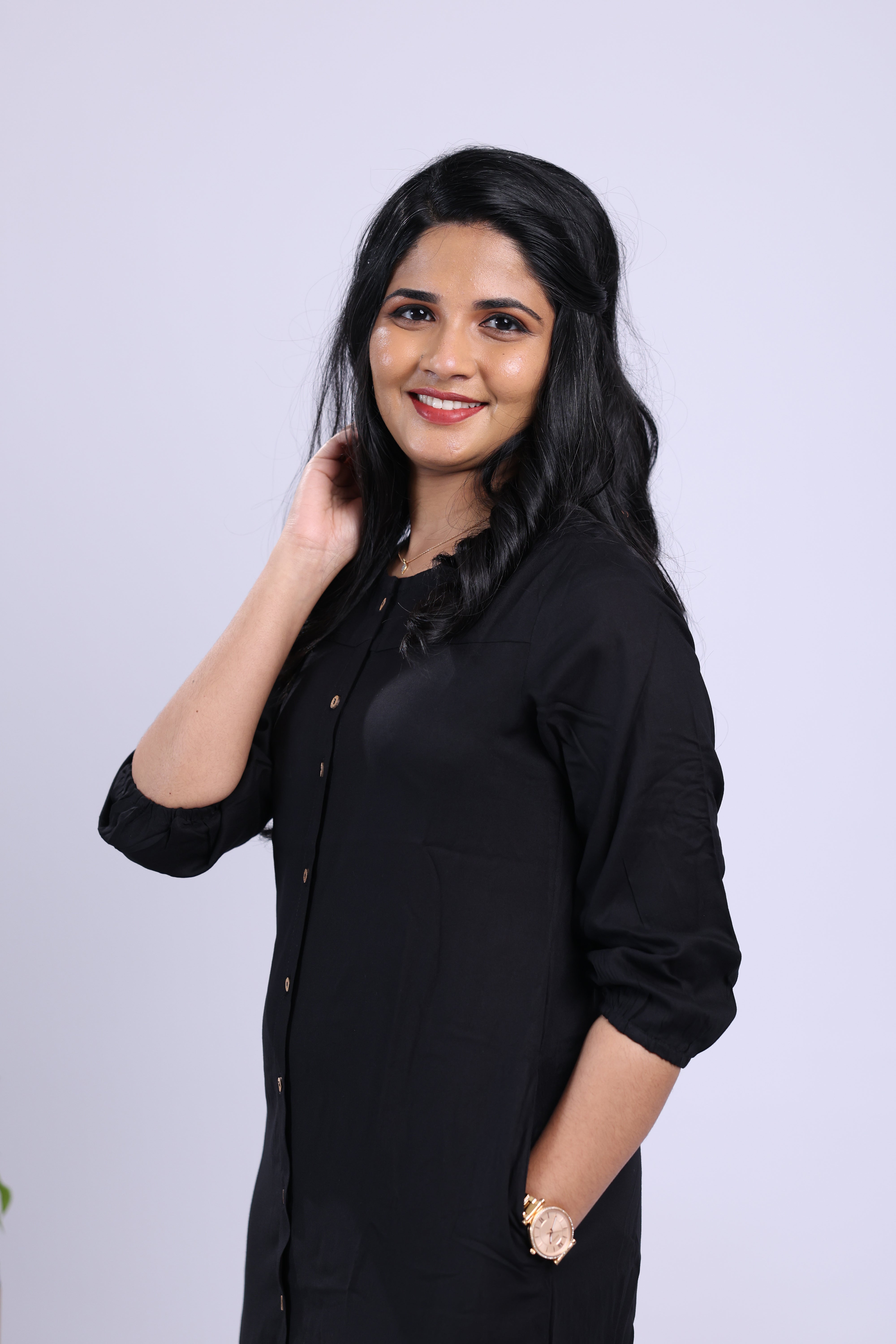 TWD110 - Classic Black Button-Down Cotton Dress