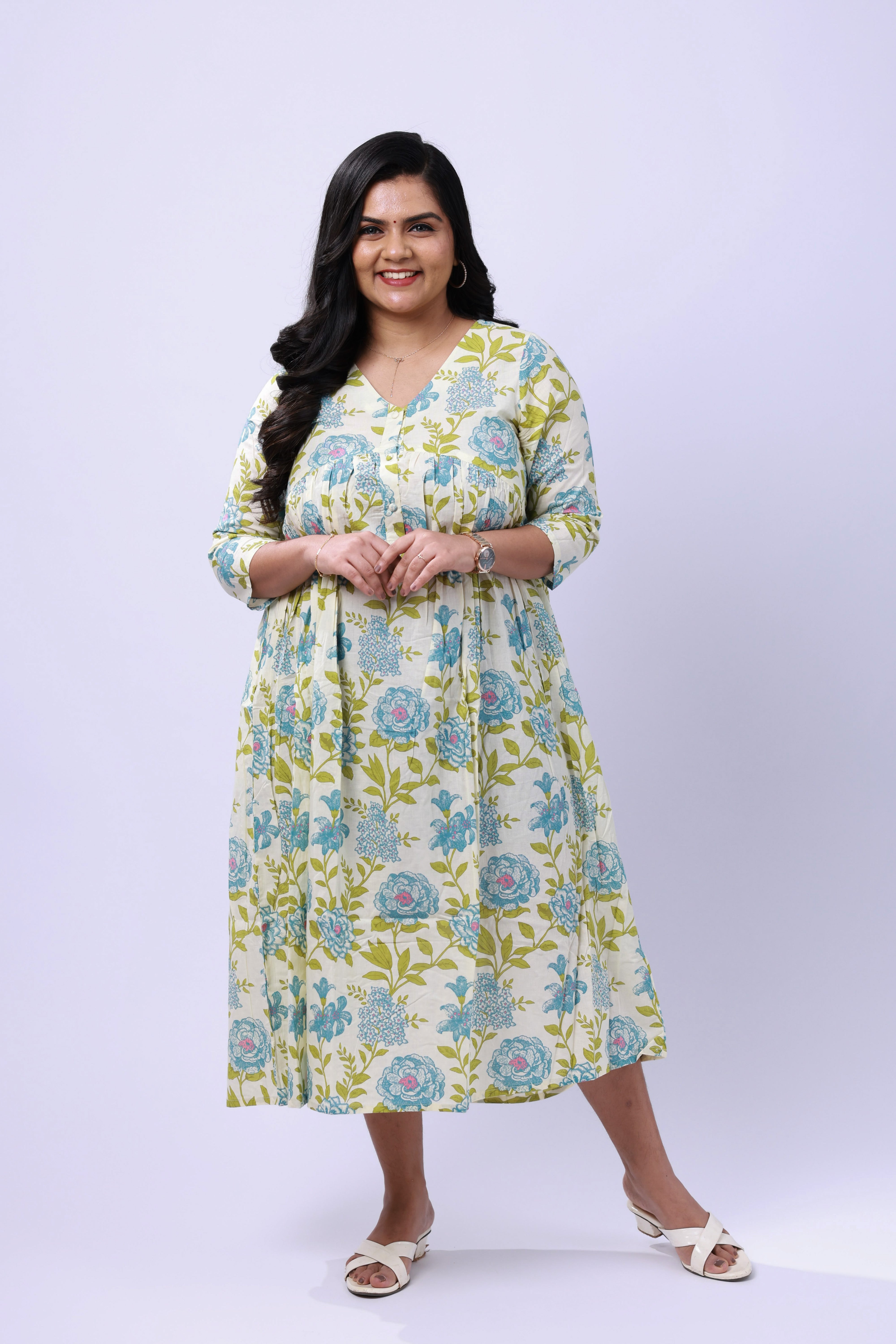 TWM014 - White Floral Cotton Maternity Dress