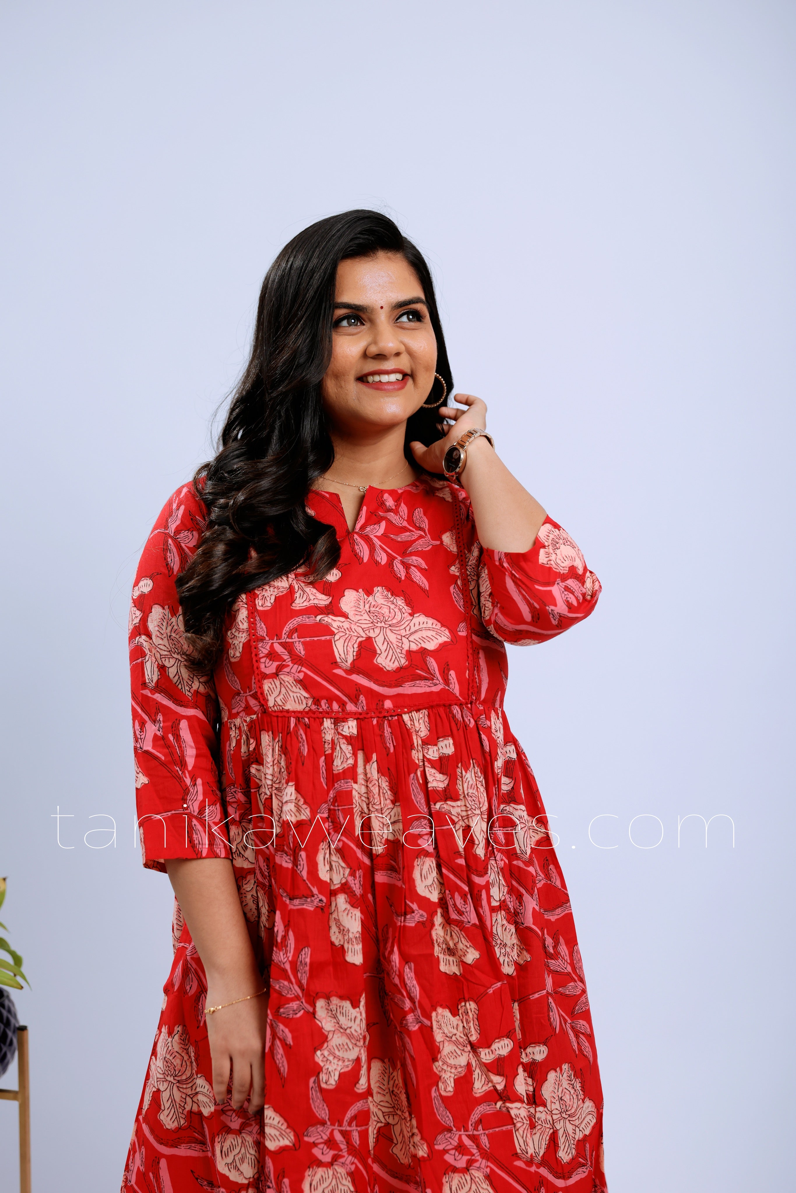 TWM011 - Red Floral Cotton Maternity Dress