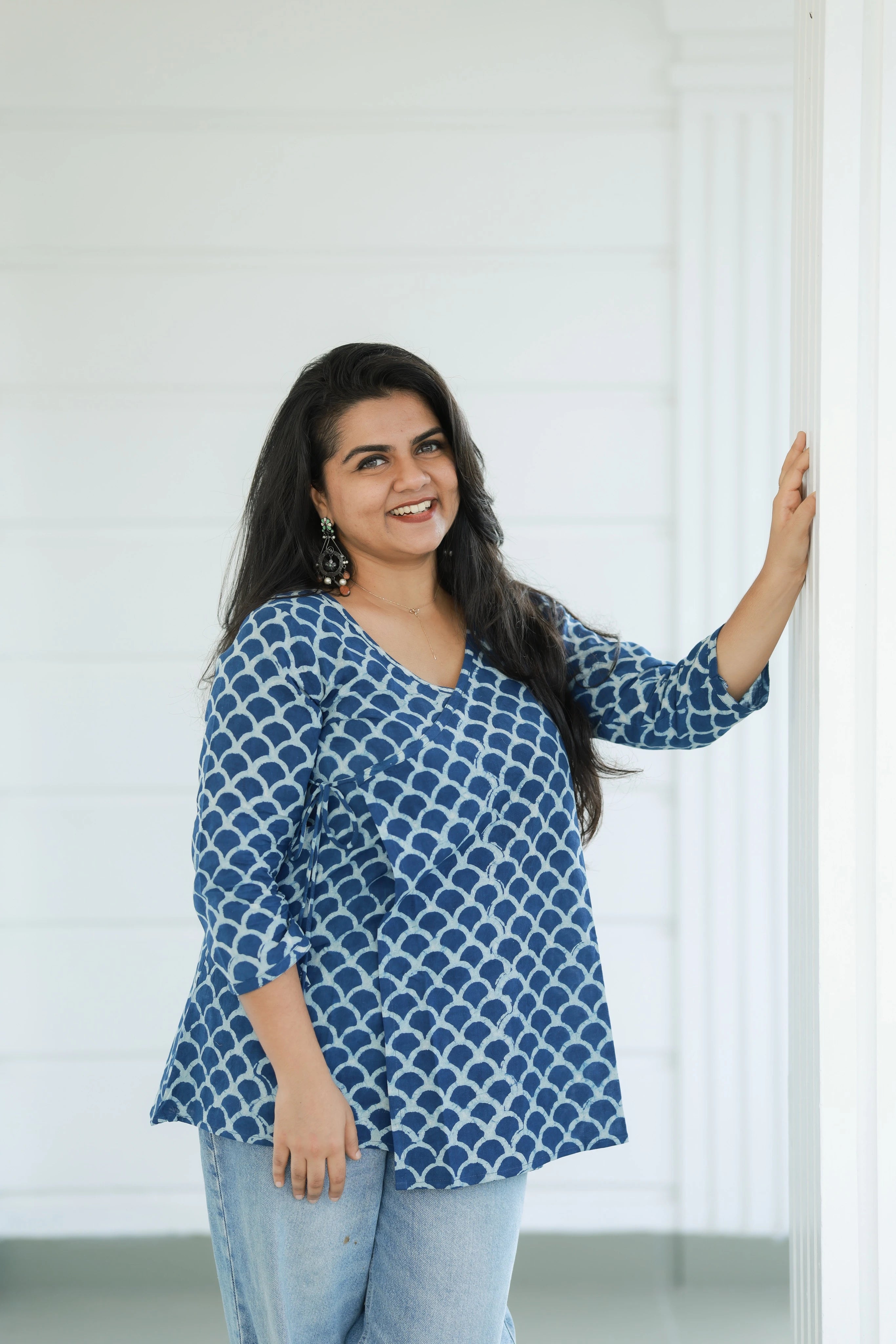 Indigo Tide Wrap Top - Kurti