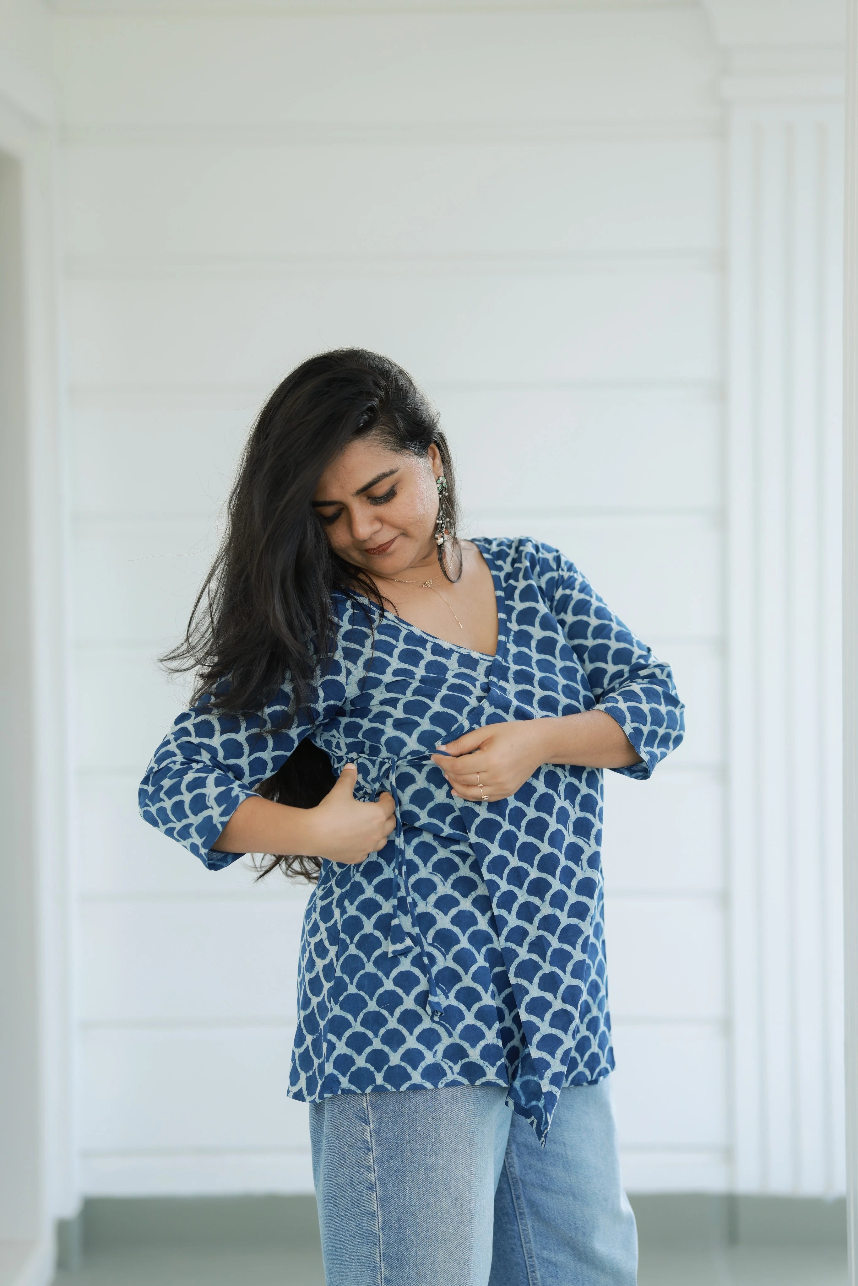 Indigo Tide Wrap Top - Kurti