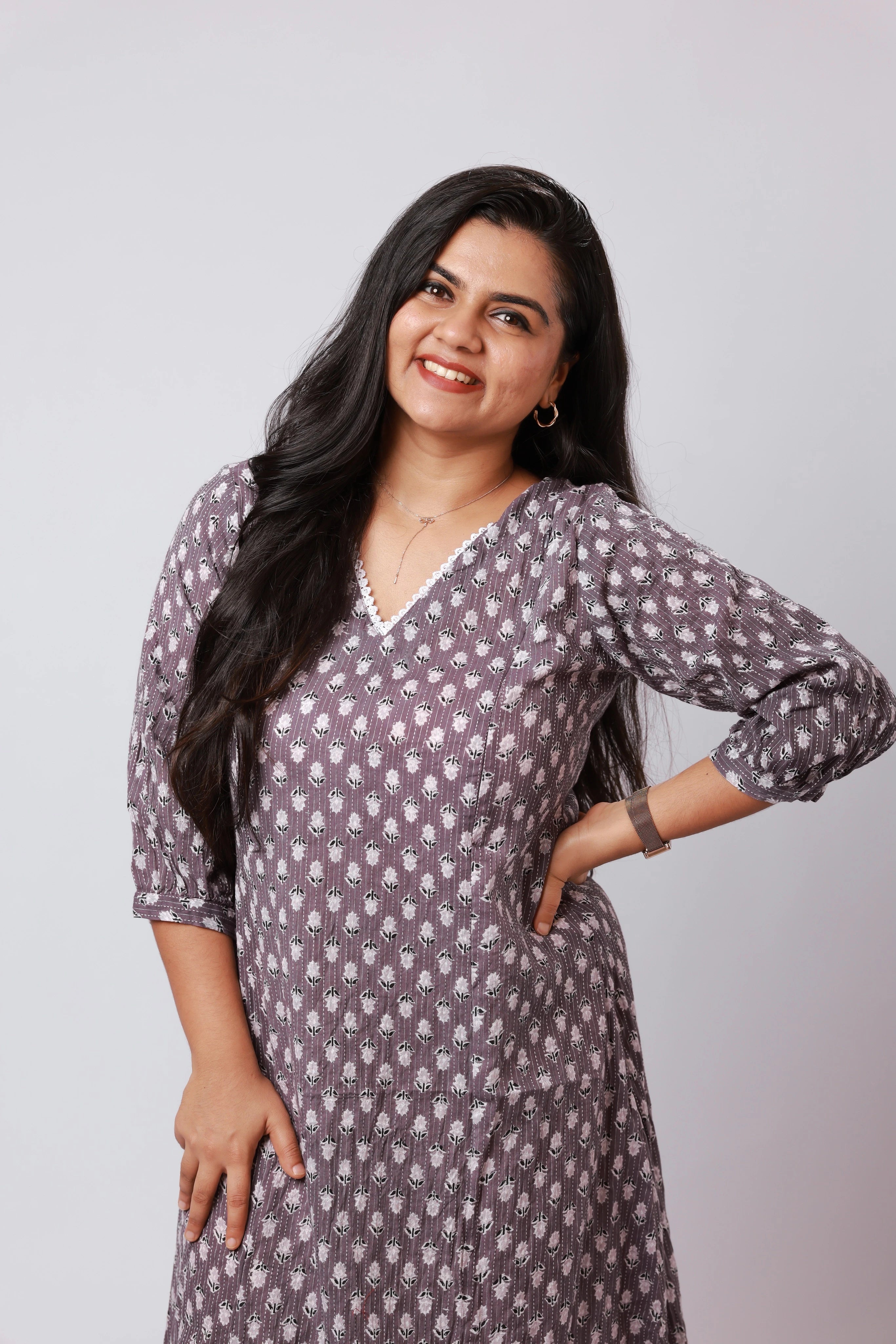 TF26105 -Mauve Meadow Printed A line Dress