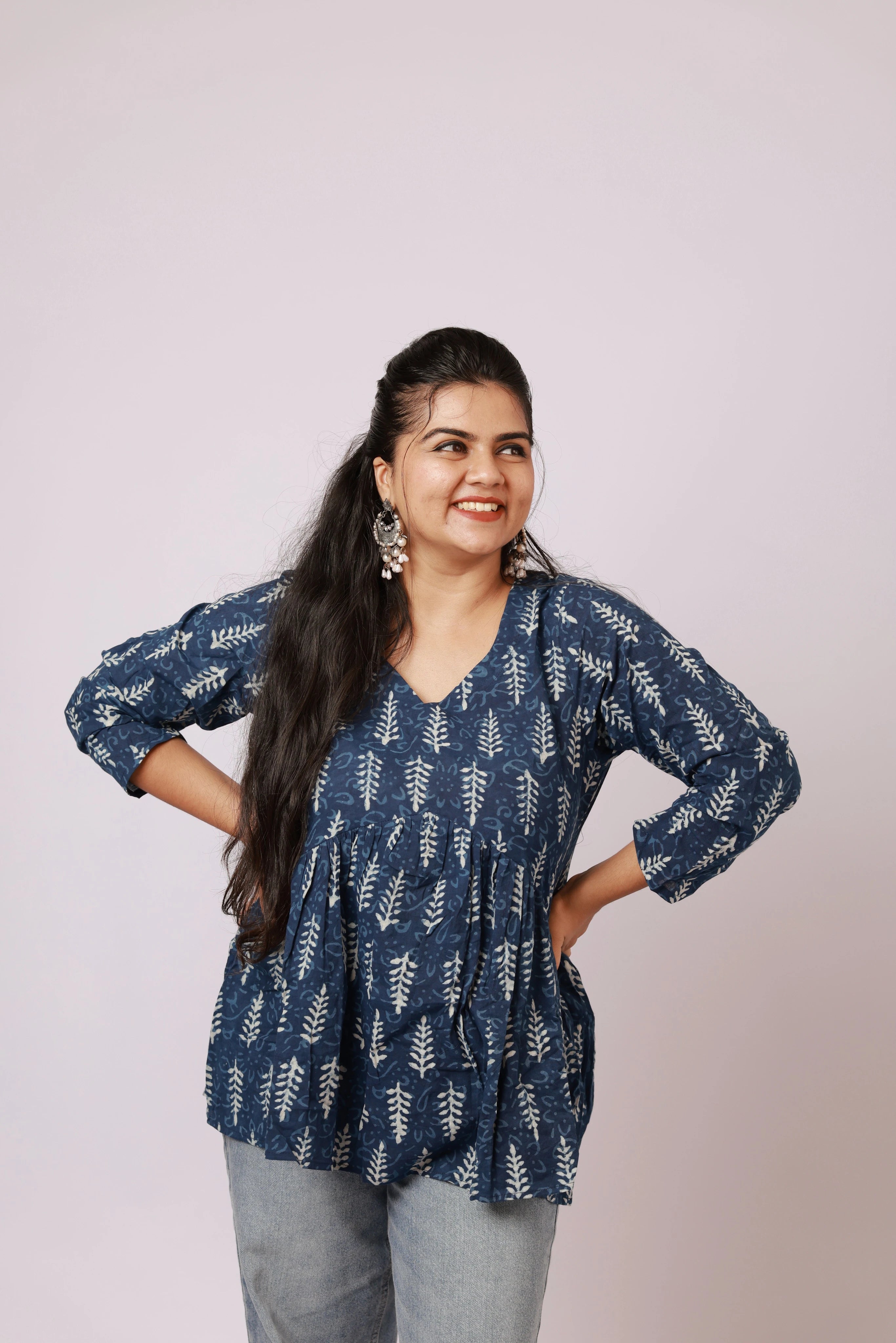 Indigo Petal Cotton Kurti