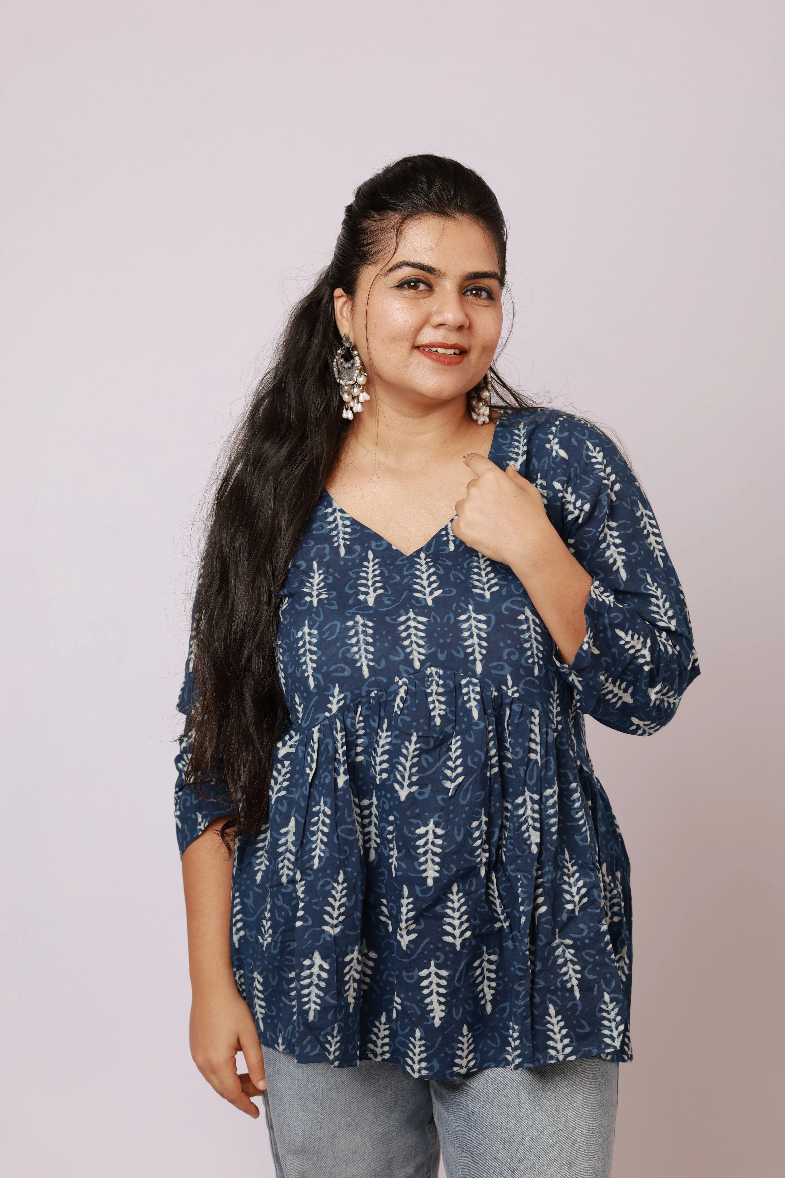 Indigo Petal Cotton Kurti