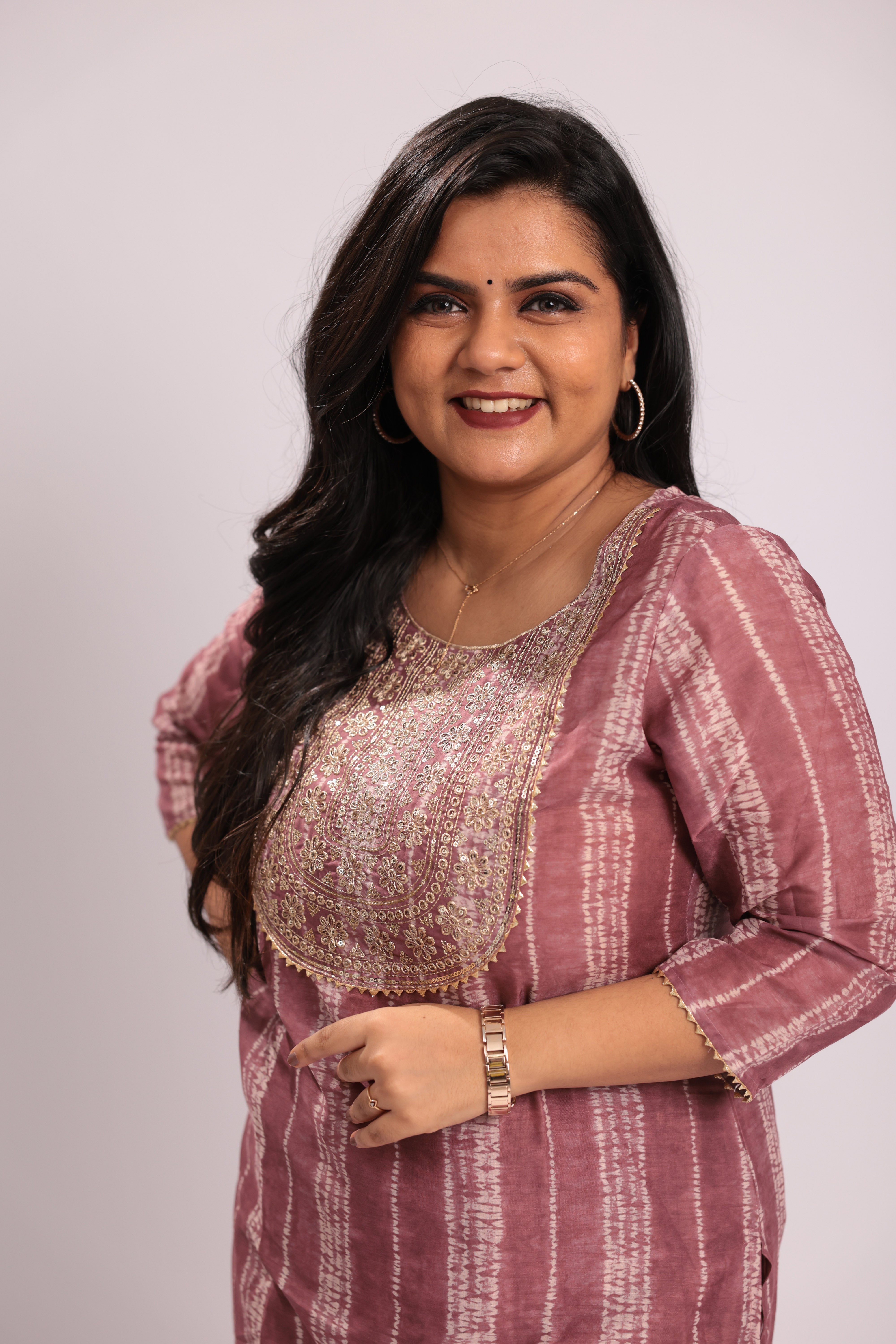 TWKS101 - Wine Stripe Embroidered Silk Blend Kurta Set