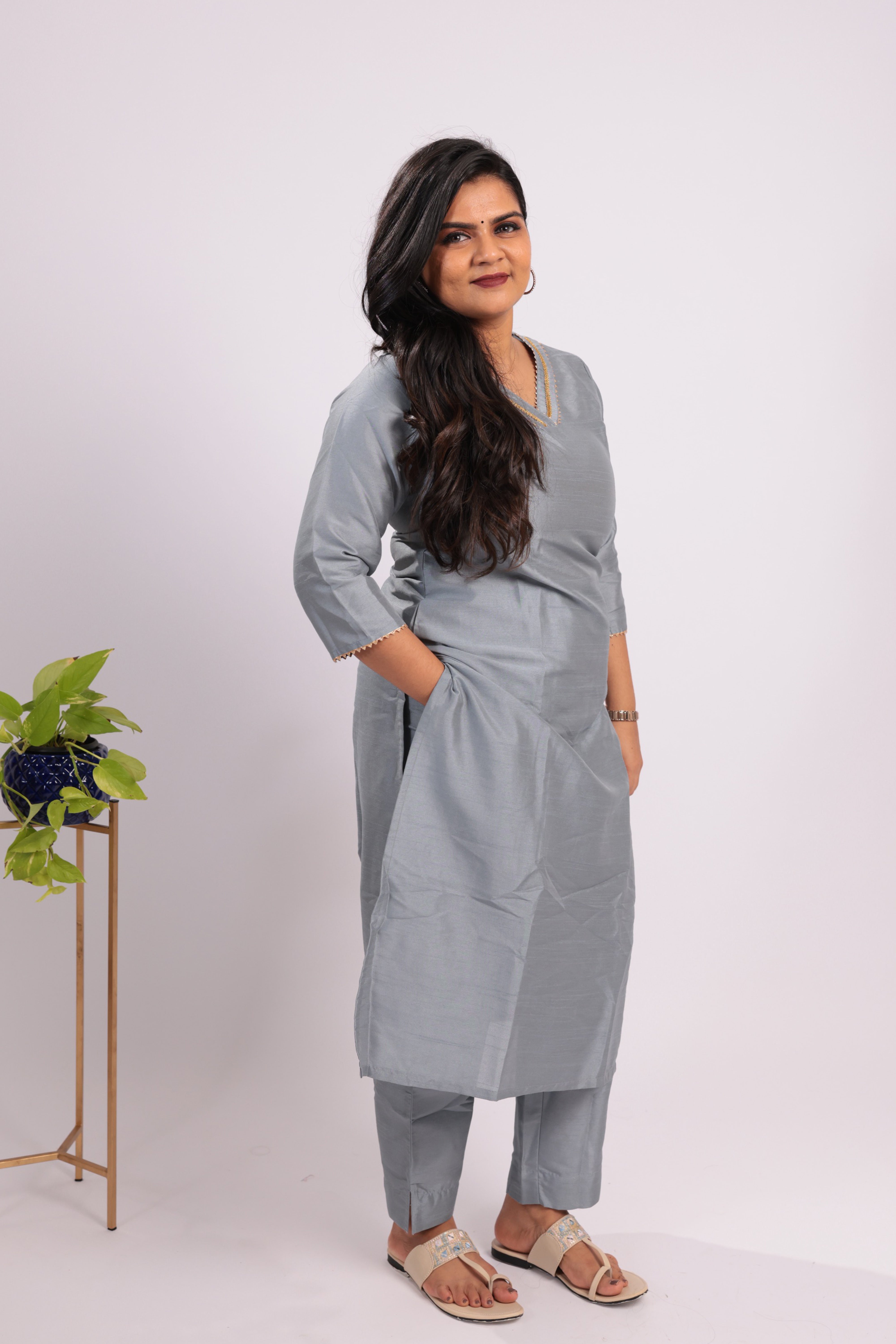 TWKS102 - Steel Grey Cotton Kurta Set