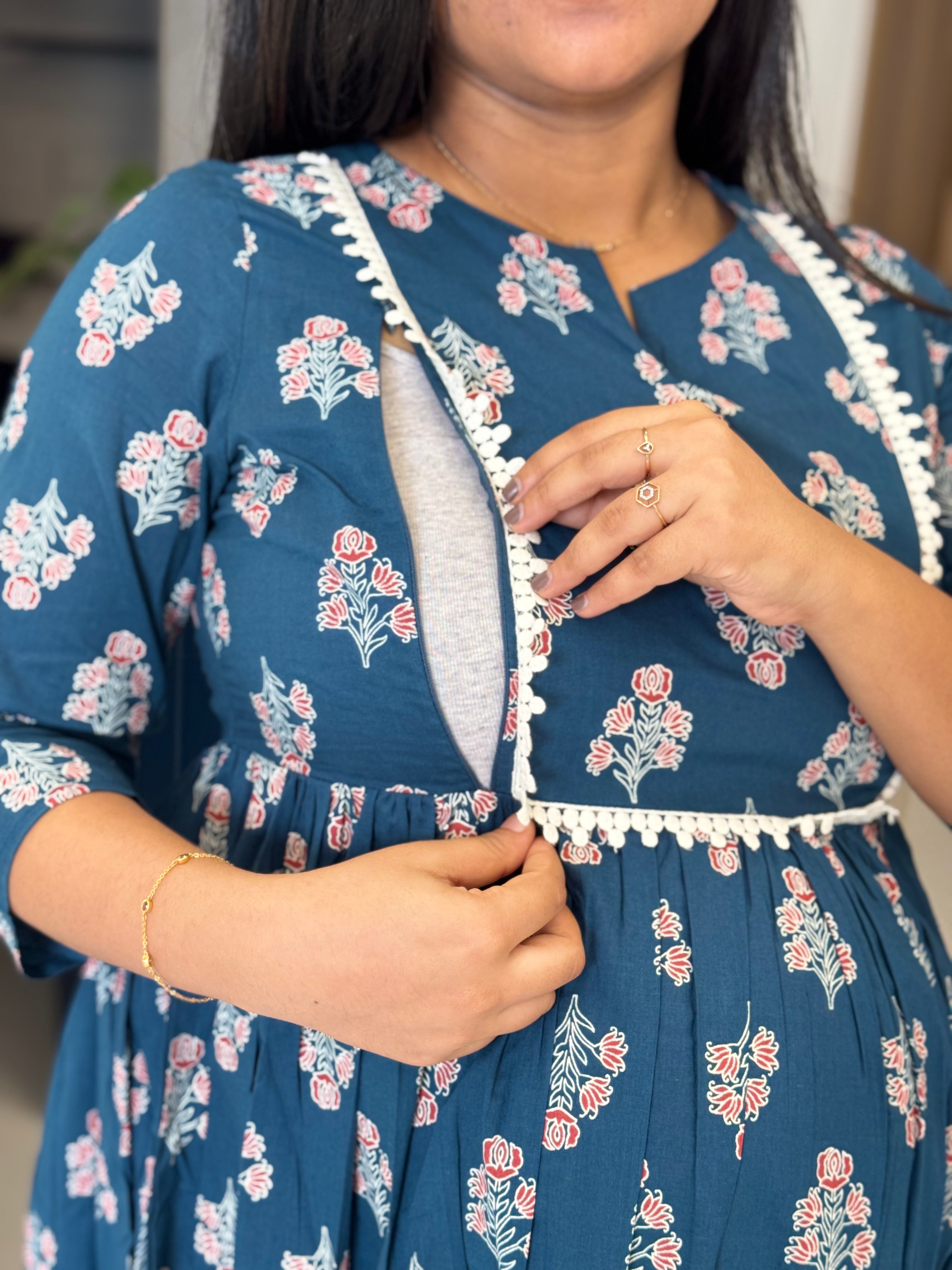 Side Zip Feeding A line Maternity Kurti -TWM008