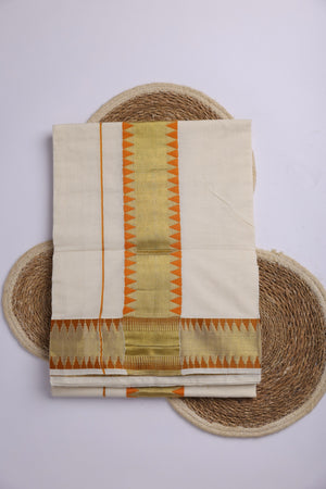 Traditional Kerala with orange and brown patterns with Kasavu