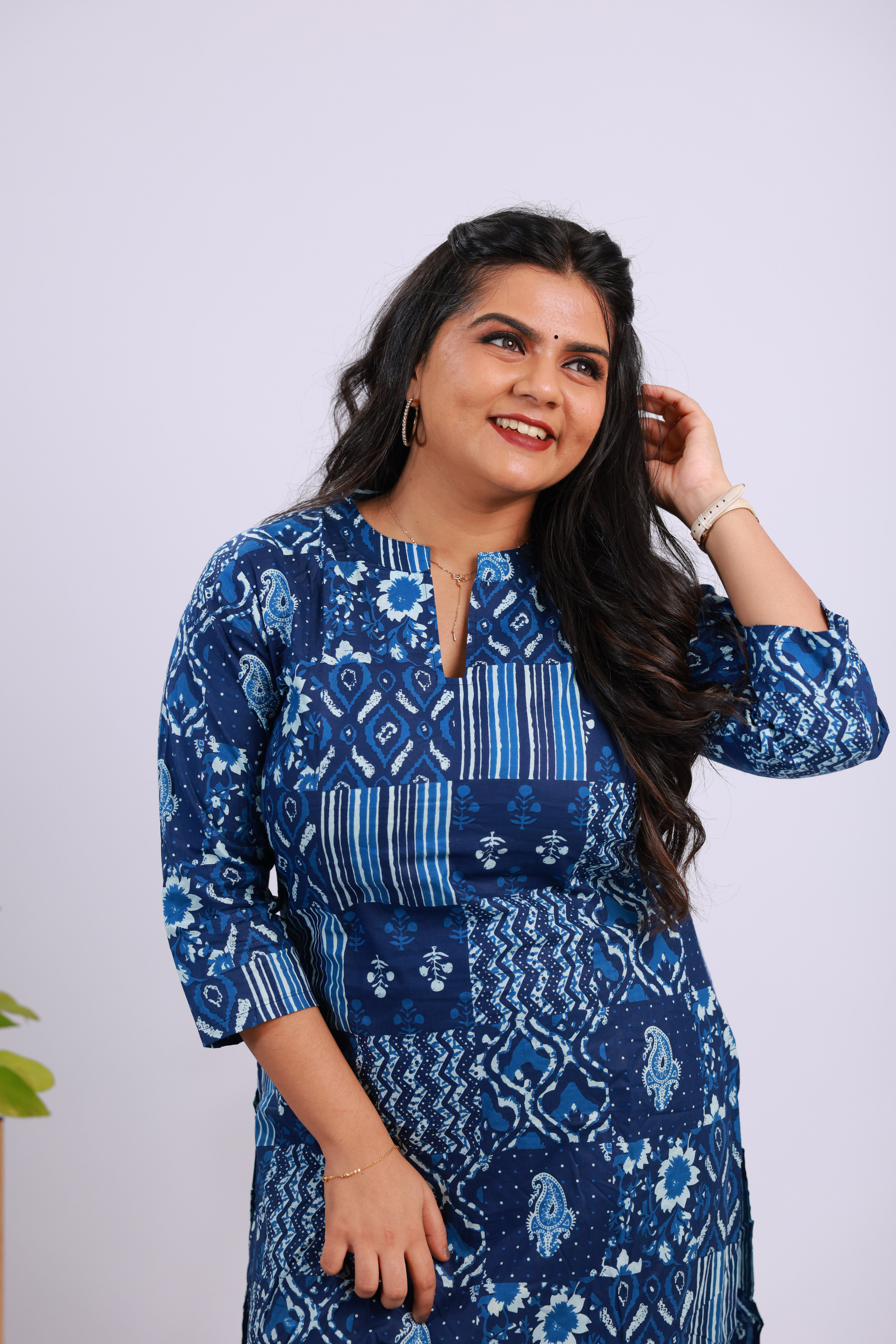 TWKS110 - Indigo Patch Print Cotton Kurta Set