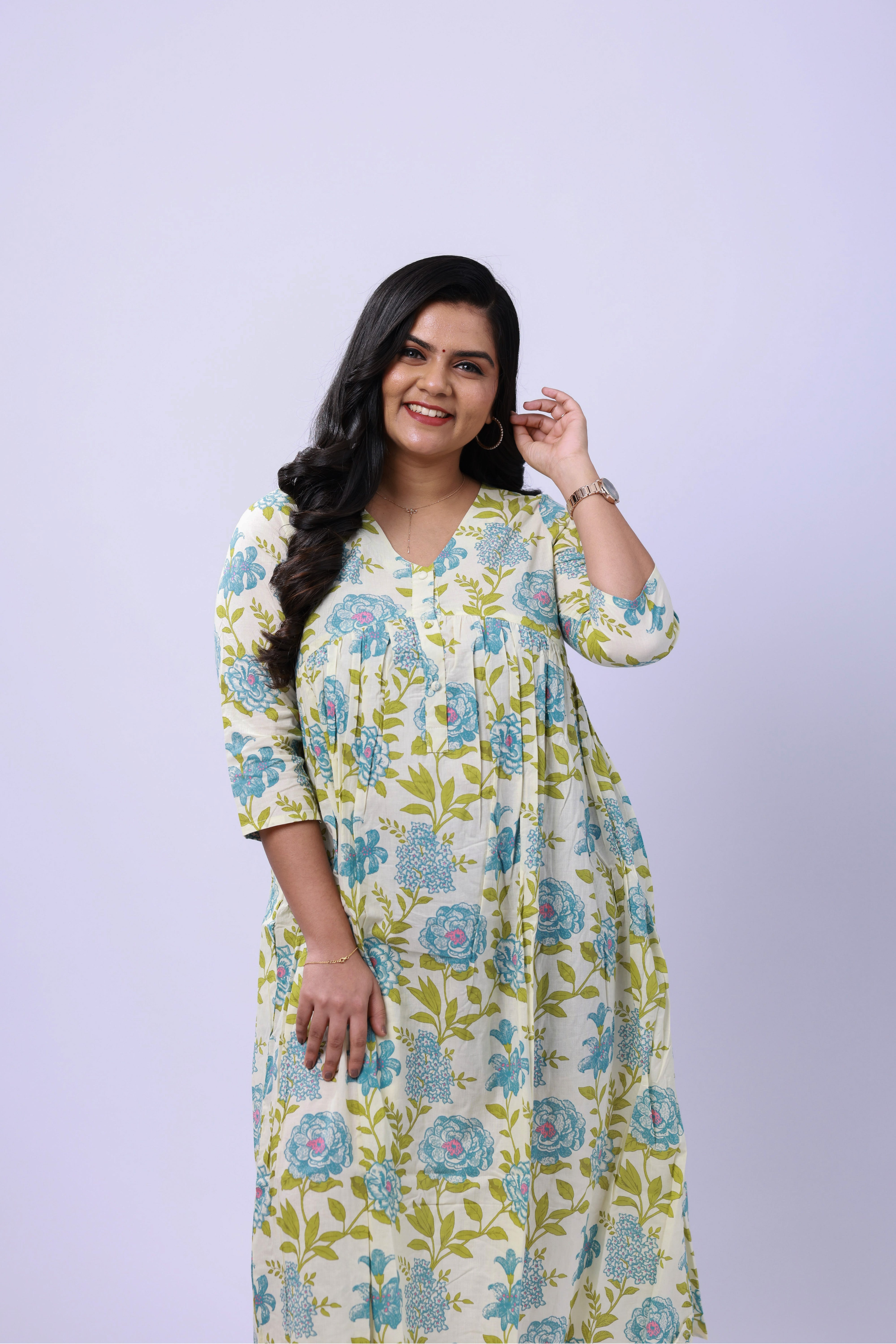 TWM014 - White Floral Cotton Maternity Dress