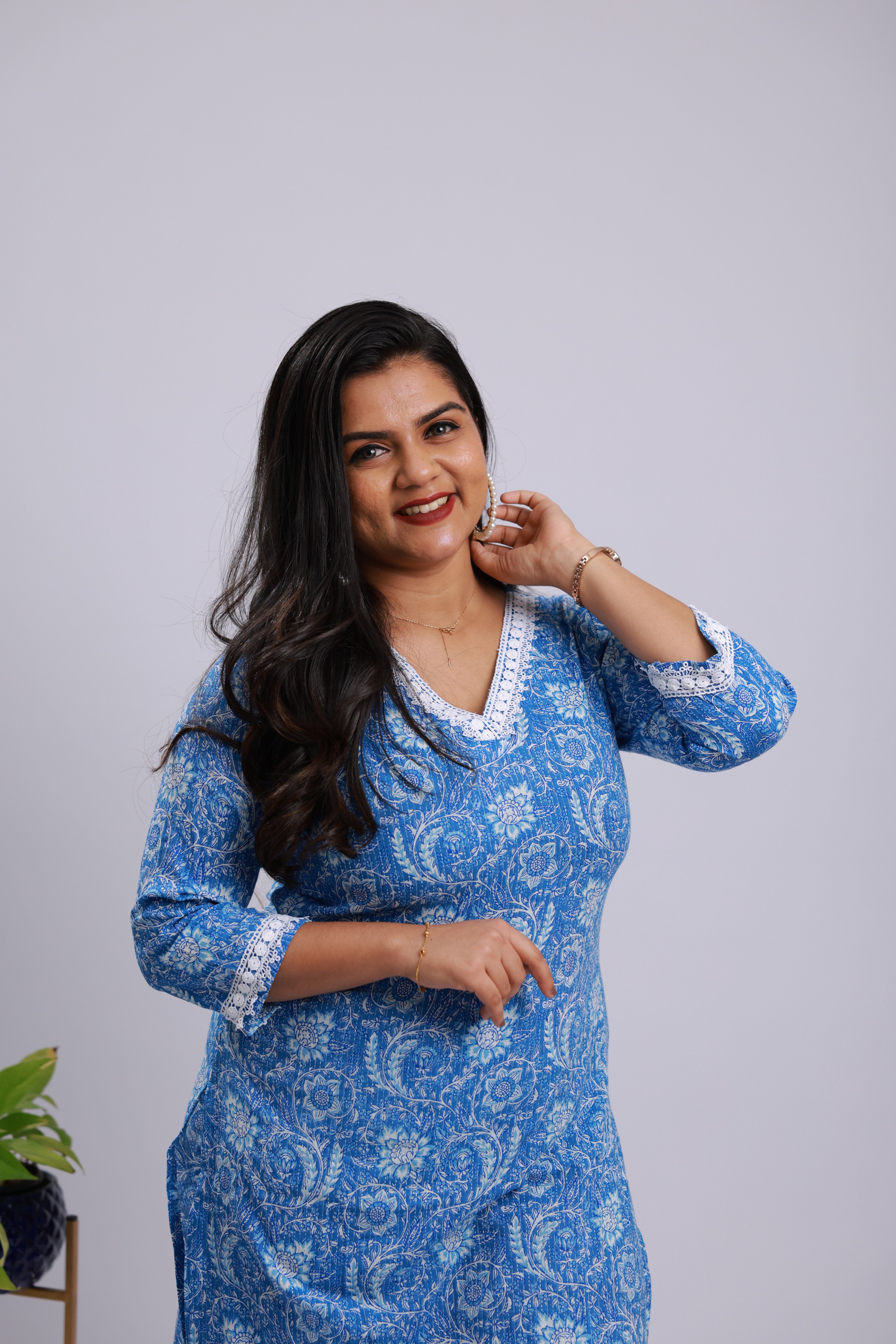 TWKS109 - Blue Floral Cotton Kurta Set