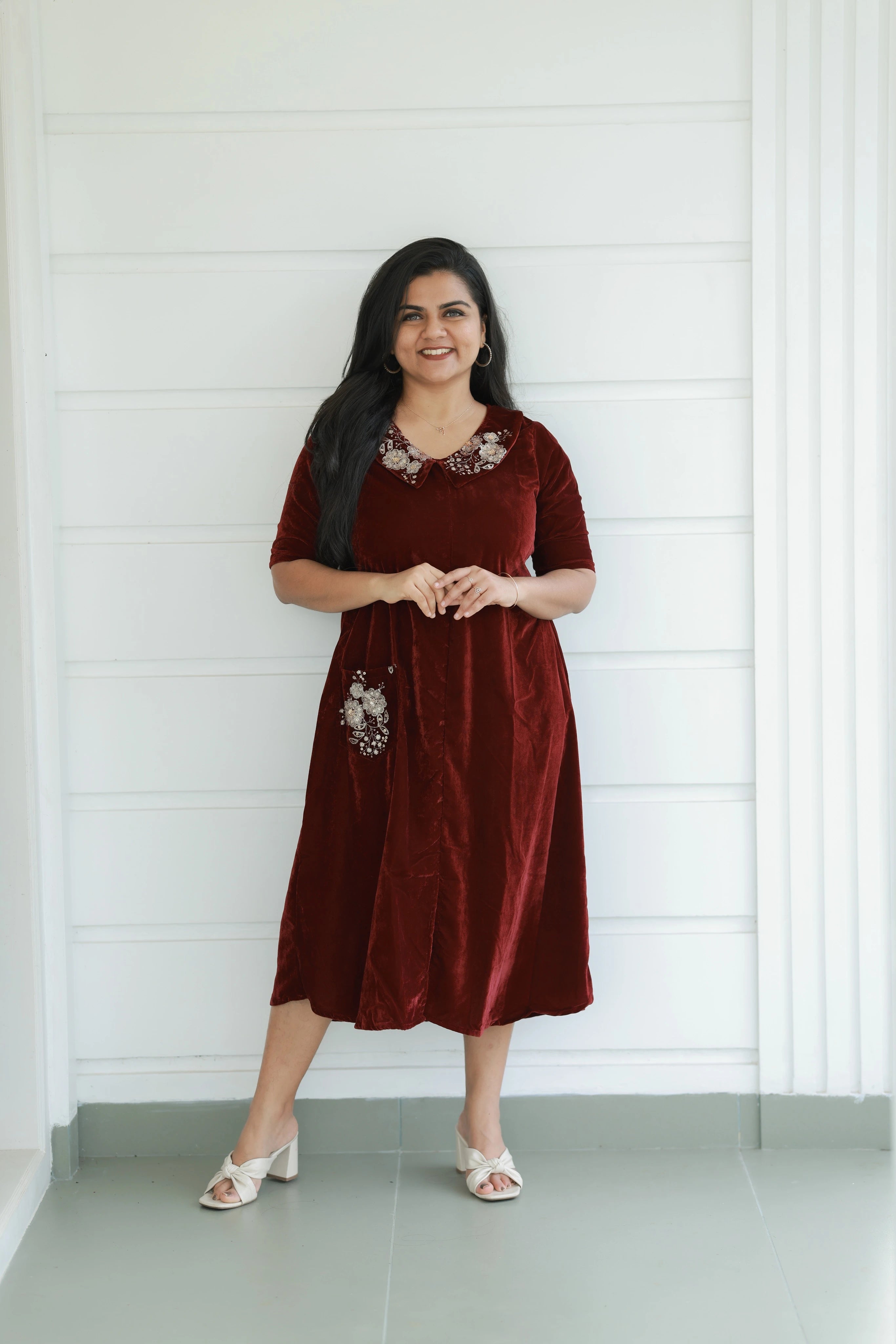 velvet embroidered midi dress Black Oasis Occasion Velvet Embroidered Midi Dress