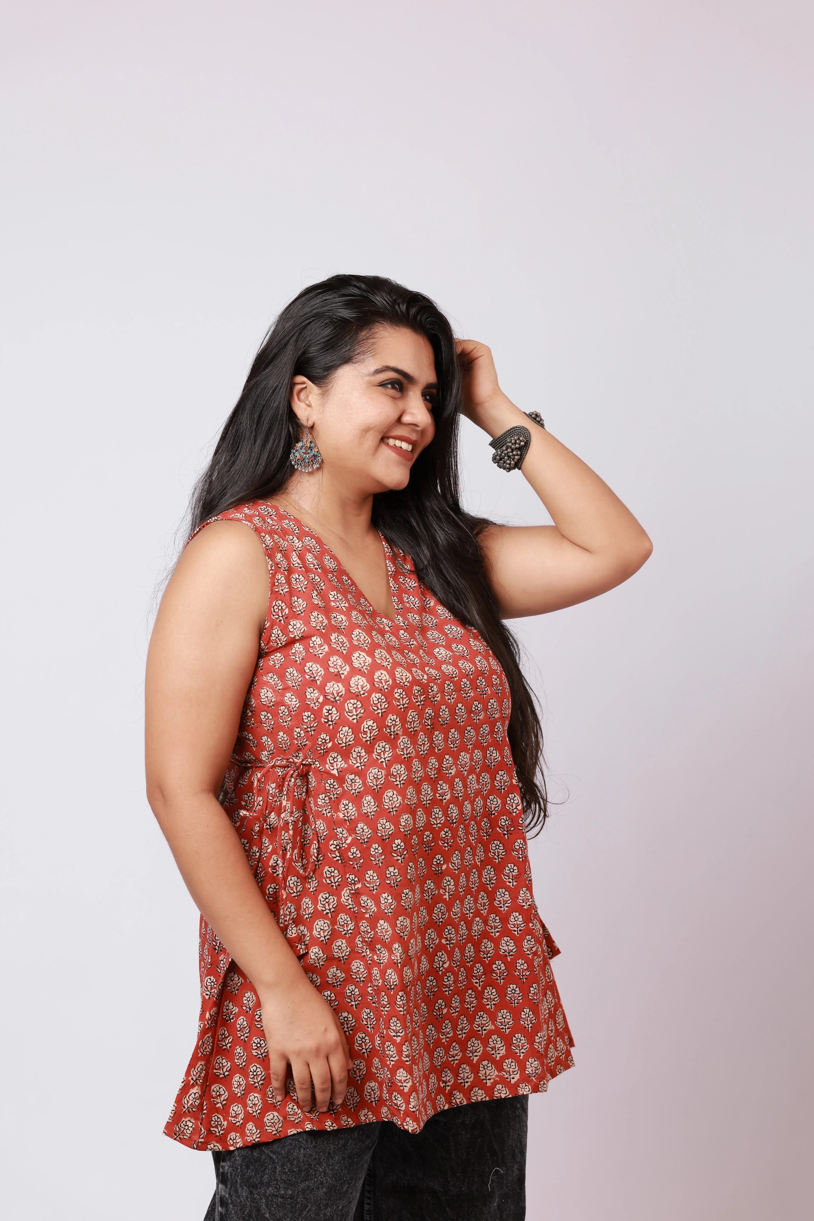 Terracotta Bloom Hand Block Short Kurti