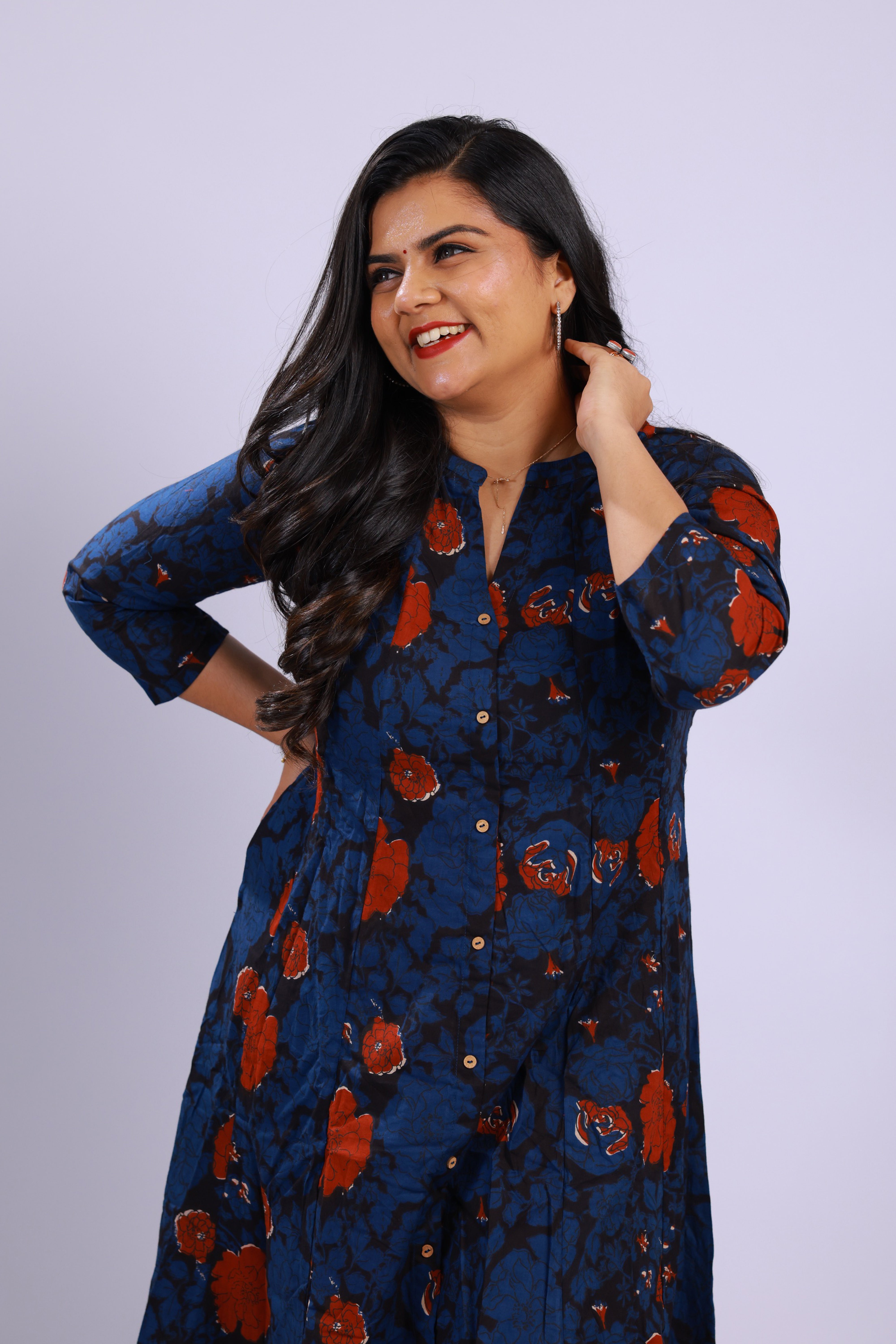 TWKS103 - Indigo Red Floral Cotton Kurta Set