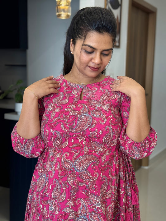Floral A line Kurti With Knot - TWM001