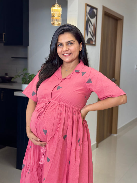 Centre Zip with Adjustable Knot Maternity Dress - TWM006