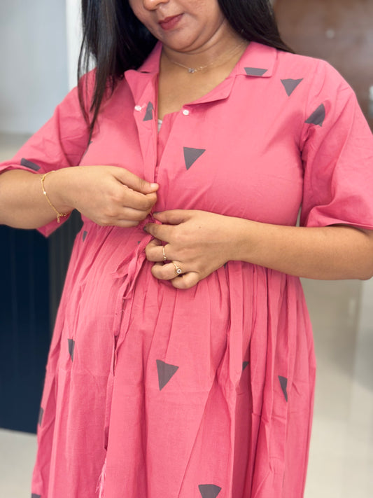 Centre Zip with Adjustable Knot Maternity Dress - TWM006
