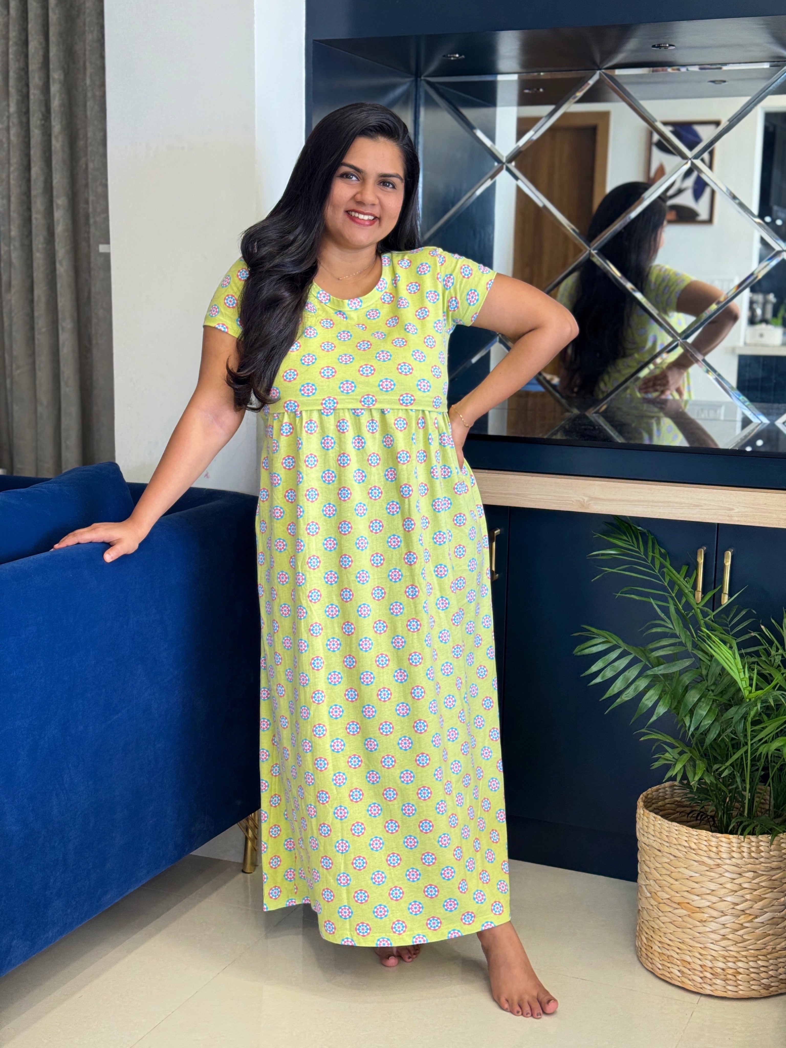 TWMZLF-1011 - Feeding Maternity Lounge Wear - Floral Rangoli design