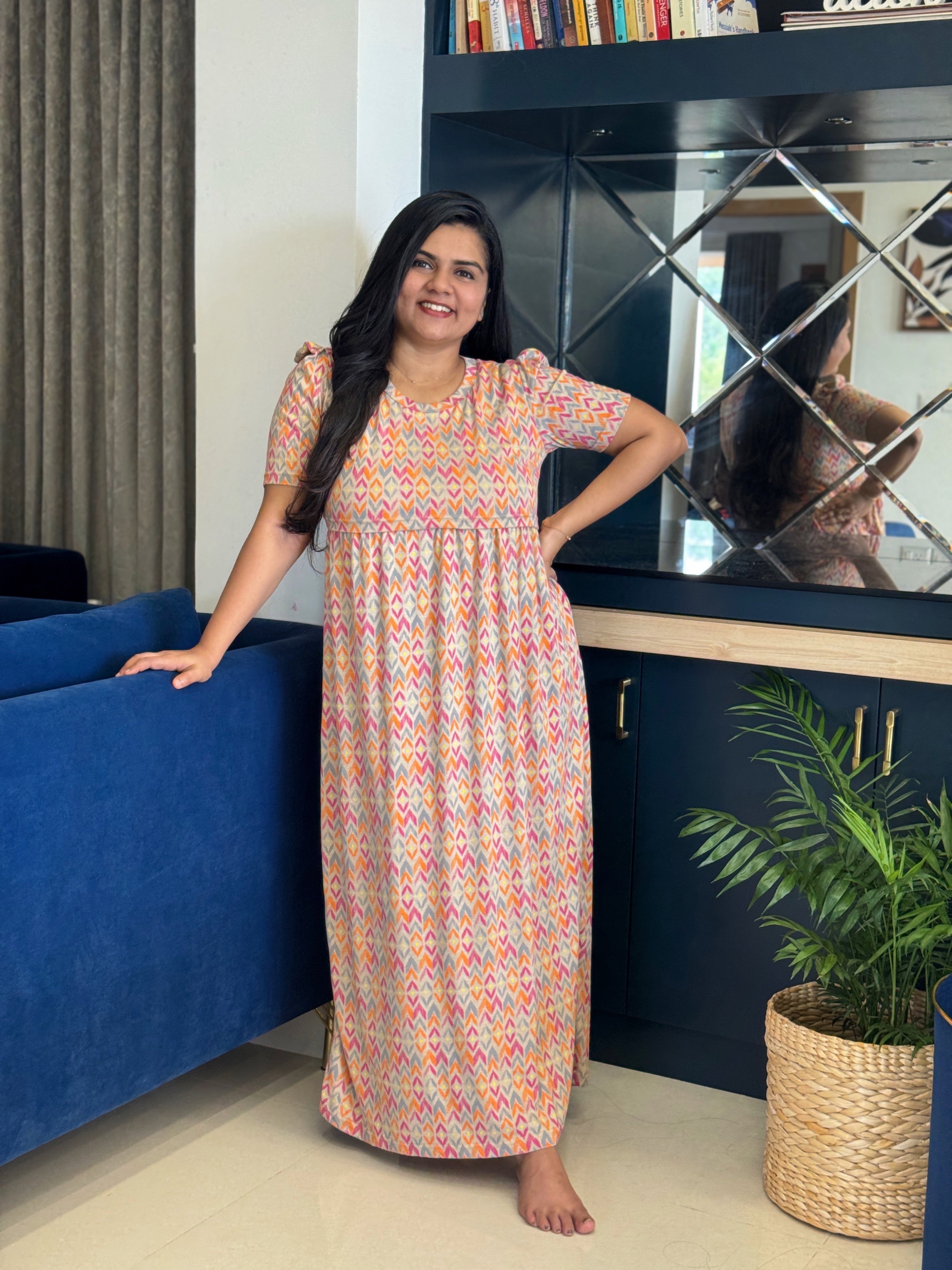 TWMZLF-1012 - Feeding Maternity Wear - Light Brown (Puffed Sleeve)