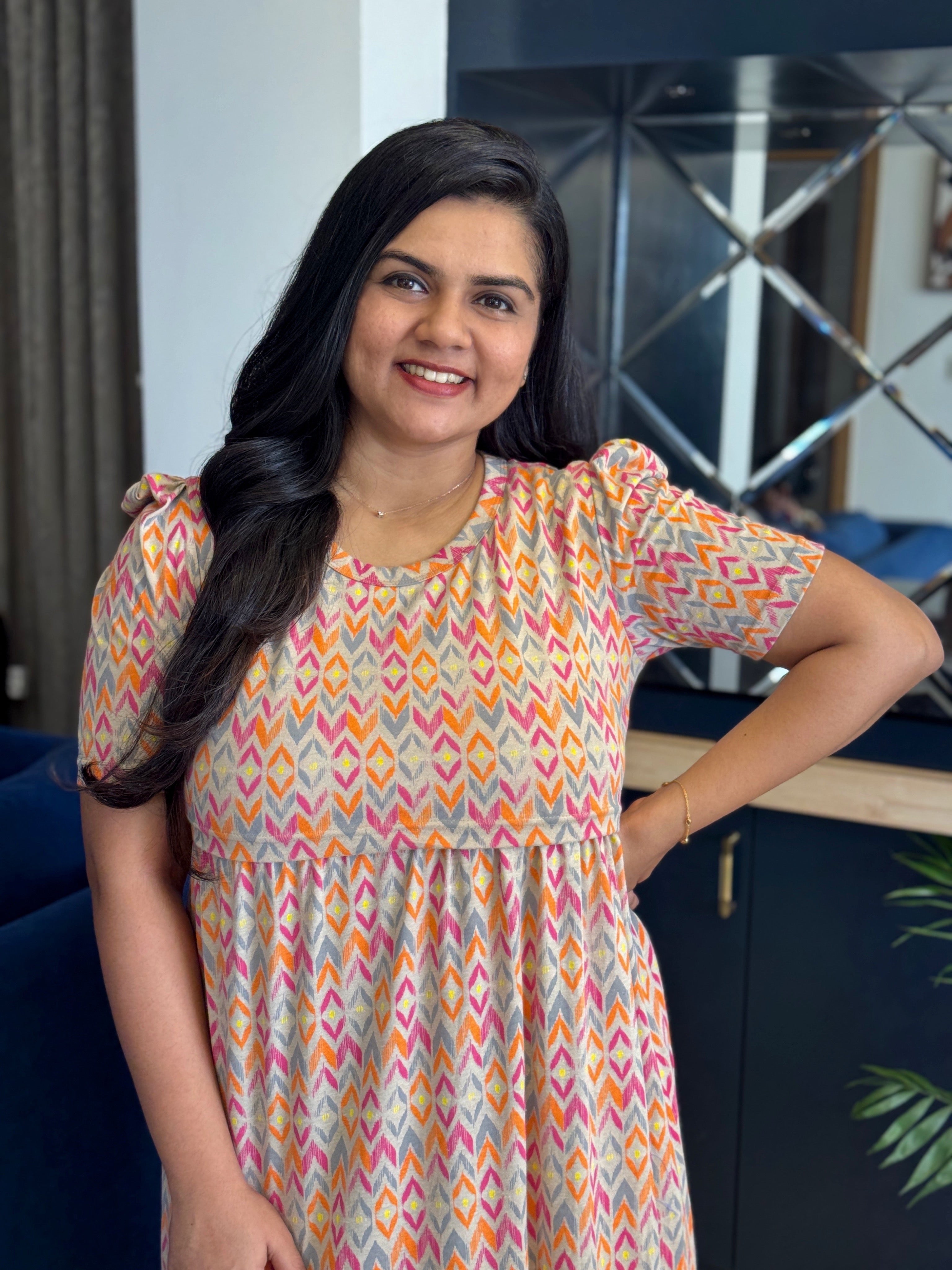 TWMZLF-1012 - Feeding Maternity Wear - Light Brown (Puffed Sleeve)